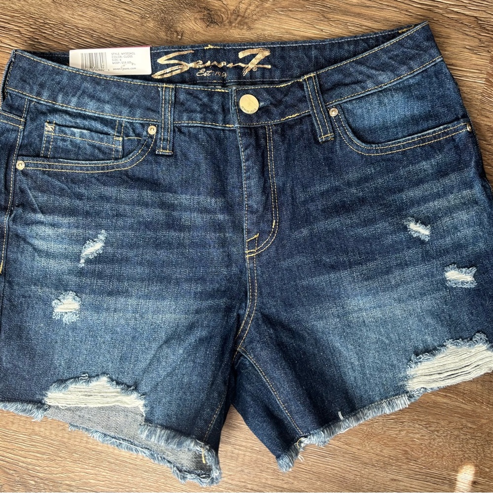 NWT Seven7 Dark Blue Distressed Denim Cutoff Shorts